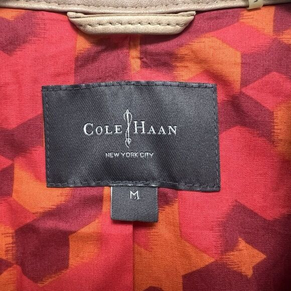 Cole Haan Lamb Leather Moto Jacket Zip Front Collarless Tan Nude Brown Women’s M - Picture 9 of 12